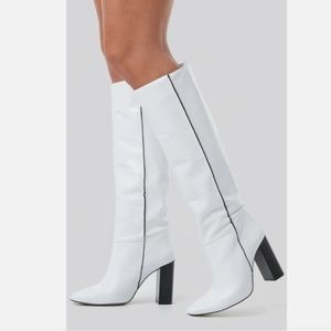 Mango White Leather Knee High boots